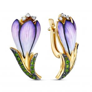 Серьги из лимонного золота KABAROVSKY с бриллиантом, финифтью и хромдиопсидом K12-21714-1001 фото