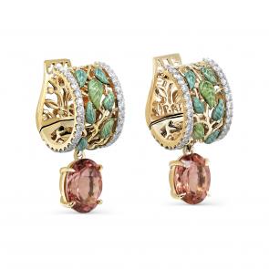 Золотые серьги KABAROVSKY с бриллиантом, финифтью и турмалином K12-21739-5201 фото