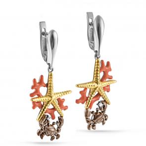 Серьги из золочёного серебра KABAROVSKY с фианитом и эмалью K12-218-7901 фото