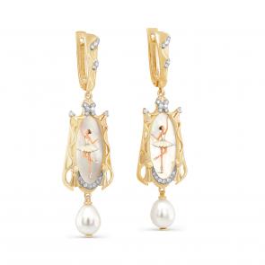 Серьги из лимонного золота KABAROVSKY с бриллиантом, жемчугом и перламутром K12-21845-6200 фото