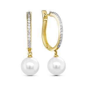 Серьги из лимонного золота KABAROVSKY с бриллиантом и жемчугом K12-21956-1500 фото