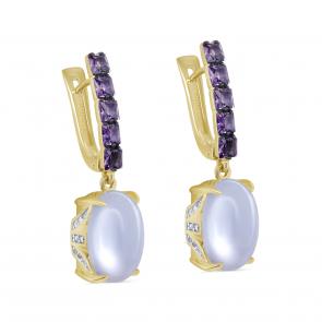 Серьги из лимонного золота KABAROVSKY с аметистом, бриллиантом и халцедоном K12-21957-8089 фото