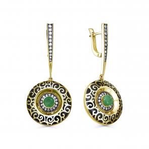 Серьги из лимонного золота KABAROVSKY с бриллиантом, изумрудом и эмалью K12-21966-1202 фото