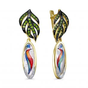 Серьги из лимонного золота KABAROVSKY с бриллиантом, перламутром и хромдиопсидом K12-21980-62489 фото