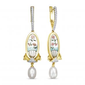 Серьги из лимонного золота KABAROVSKY с бриллиантом, жемчугом и перламутром K12-22026-62400 фото