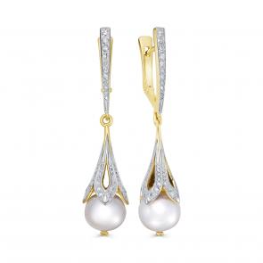 Золотые серьги KABAROVSKY с бриллиантом и жемчугом K12-22085-1500 фото