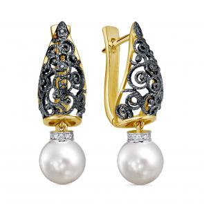 Серьги из лимонного золота KABAROVSKY с бриллиантом и жемчугом K12-22170-1589 фото