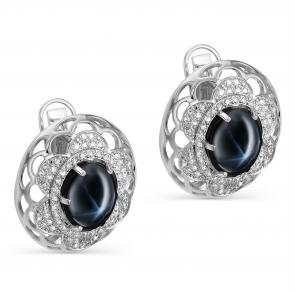 Серьги из серебра  KABAROVSKY с фианитом и  звездчатым сапфиром K12-222-1400 фото