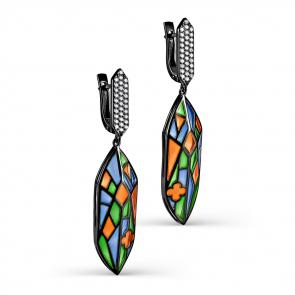 Серебряные серьги KABAROVSKY с фианитом, керамикой и эмалью K12-243-7901 фото