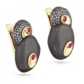 Серьги из лимонного золота KABAROVSKY с бриллиантом, керамикой и топазом Swarovski K12-2964-2589 фото