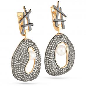 Серьги из лимонного золота KABAROVSKY с бриллиантом и жемчугом K12-2987-1500 фото