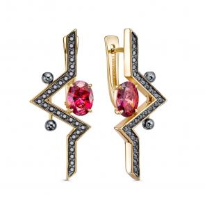 Серьги из золочёного серебра KABAROVSKY с фианитом и Swarovski K12-299-30381 фото
