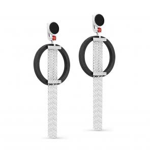 Серебряные серьги KABAROVSKY с рубиновым корундом, фианитом, эмалью и деревом Граб K12-337-80002 фото