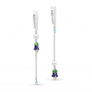 Серебряные серьги KABAROVSKY с фианитом, эмалью и жемчугом Swarovski K12-348-1501 фото