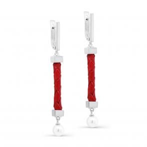 Серебряные серьги KABAROVSKY с элементом из кожи и жемчугом Swarovski K12-357-90300 фото