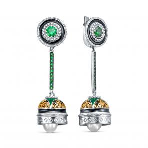 Серебряные серьги KABAROVSKY с фианитом, жемчугом и эмалью K12-361-40401 фото