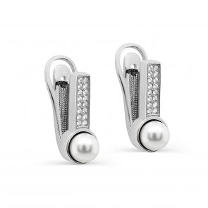 Серебряные серьги KABAROVSKY с фианитом и жемчугом Swarovski K12-390-1500 фото