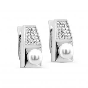 Серебряные серьги KABAROVSKY с фианитом и жемчугом Swarovski K12-391-1500 фото
