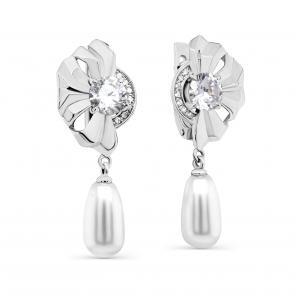 Серебряные серьги KABAROVSKY с фианитом и жемчугом K12-399-1500 фото