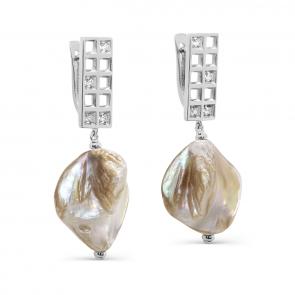 Серебряные серьги KABAROVSKY с фианитом и перламутром K12-415-6200 фото