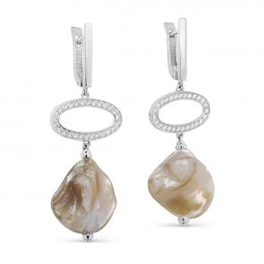 Серебряные серьги KABAROVSKY с фианитом и перламутром K12-416-6200 фото
