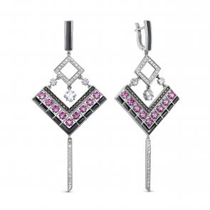 Серебряные серьги KABAROVSKY с фианитом, эмалью и рубиновым корундом K12-420-0102 фото