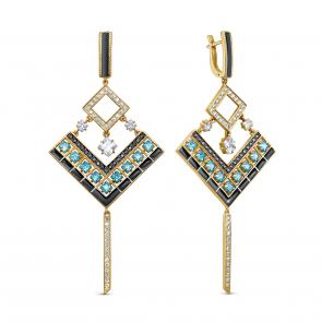 Серьги из лимонного серебра KABAROVSKY с фианитом и эмалью K12-420-40131 фото