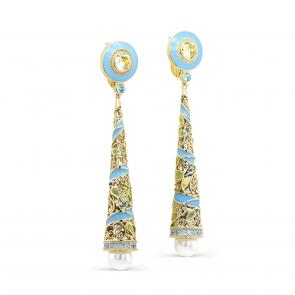 Серьги из лимонного серебра KABAROVSKY с фианитом, эмалью и жемчугом Swarovski K12-421-1501 фото