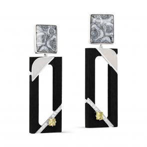 Серебряные серьги KABAROVSKY с фианитом и дерево грабом K12-432-80001 фото