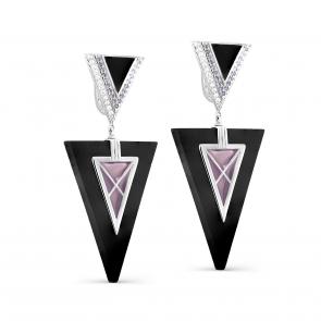 Серебряные серьги KABAROVSKY с фианитом, эмалью и деревом Граб K12-464-80001 фото