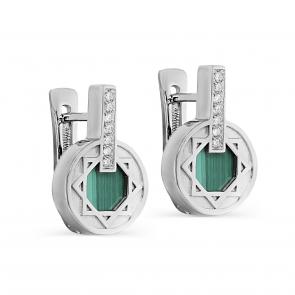 Серебряные серьги KABAROVSKY с фианитом и малахитом K12-541-4600 фото