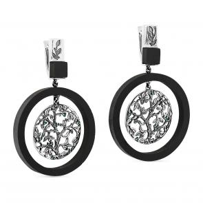 Серебряные серьги KABAROVSKY с фианитом и деревом Граб K12-565-80083 фото