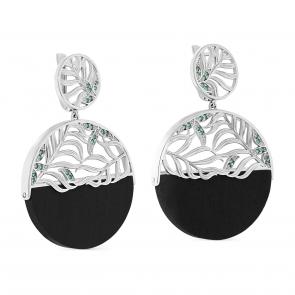 Серебряные серьги KABAROVSKY с фианитом и деревом Граб K12-566-80000 фото