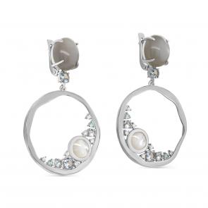 Серебряные серьги KABAROVSKY с фианитом, перламутром и лунным камнем K12-582-8700 фото