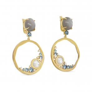 Серьги из золочёного серебра KABAROVSKY с фианитом, перламутром и лунным камнем K12-582-8731 фото