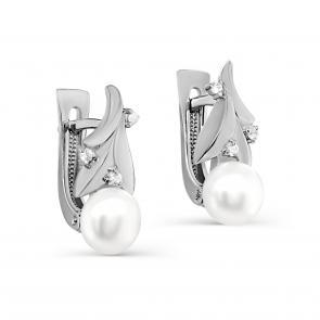 Серебряные серьги KABAROVSKY с фианитом и жемчугом K12-613-1500 фото