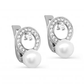 Серебряные серьги KABAROVSKY с фианитом и жемчугом K12-616-1500 фото