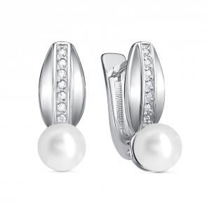 Серебряные серьги KABAROVSKY с фианитом и жемчугом K12-617-1500 фото