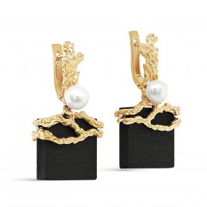 Серьги из лимонного серебра KABAROVSKY с дерево граб и жемчугом культивированным K12-650-80087 фото