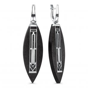 Серебряные серьги KABAROVSKY с фианитом и деревом Граб K12-652-80000 фото