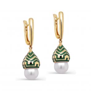 Серьги из золочёного серебра KABAROVSKY с жемчугом и эмалью K12-689-1513 фото