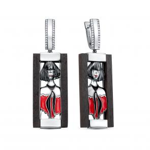 Серебряные серьги KABAROVSKY с фианитом , эмалью и деревом Граб K12-695-80001 фото