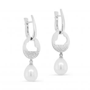 Серебряные серьги KABAROVSKY с фианитом и жемчугом K12-714-1500 фото