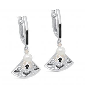 Серебряные серьги KABAROVSKY с фианитом, жемчугом и эмалью K12-719-1501 фото