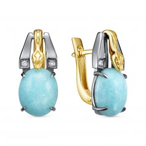 Серьги из лимонного серебра  Символ года Змея KABAROVSKY с амазонитом и фианитом K12-778-20181 фото