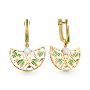 Серьги из лимонного серебра KABAROVSKY с фианитом, эмалью и перламутром K12-801-6231 фото