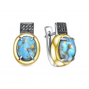 Серьги из лимонного серебра KABAROVSKY с фианитом и бирюзой K12-803-70581 фото