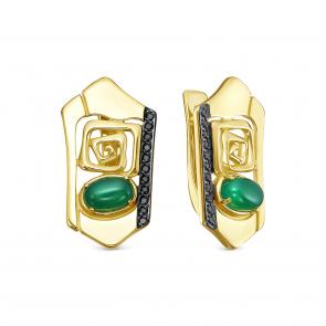 Серьги из лимонного серебра KABAROVSKY с фианитом и ониксом K12-811-1981 фото