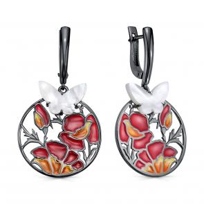 Серебряные серьги KABAROVSKY с витражной эмалью с перламутром K12-860-6289 фото