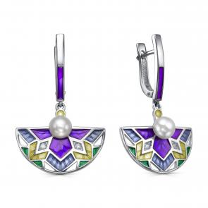 Серебряные серьги KABAROVSKY с фианитом, жемчугом и эмалью K12-865-1501 фото